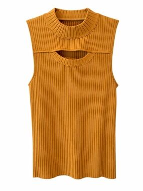 Rebecca Taylor Ribbed Knit Sweater Tank Cutout Mustard NWT Size M